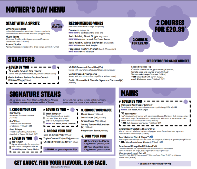 Beefeater Uk July Updated 2026 Menu Prices | Menuspot