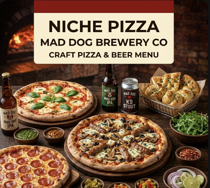 featured image of niche pizza mad dog brewery co